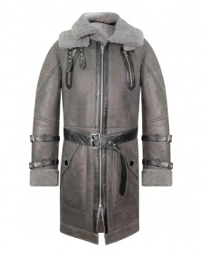 Men's Grey Sheepskin Trench Coat